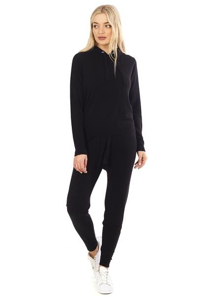 Black Co-Ordinating Knitted Hoodie And Trouser Set