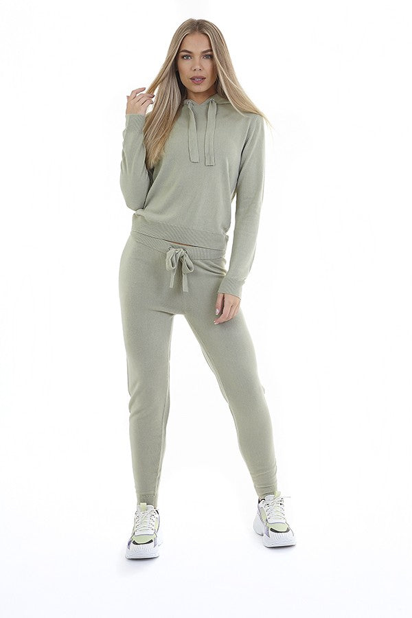 Sage Co-Ordinating Knitted Hoodie And Trouser Set