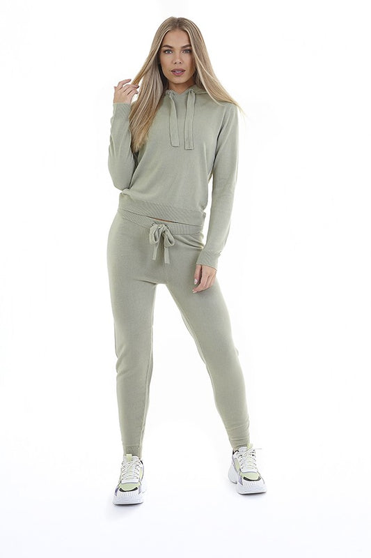 Sage Co-Ordinating Knitted Hoodie And Trouser Set