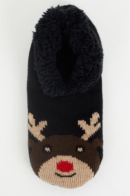 Annie Reindeer Christmas Knitted Slipper Socks