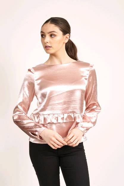 Ezmae Crushed Satin Frill Blouse