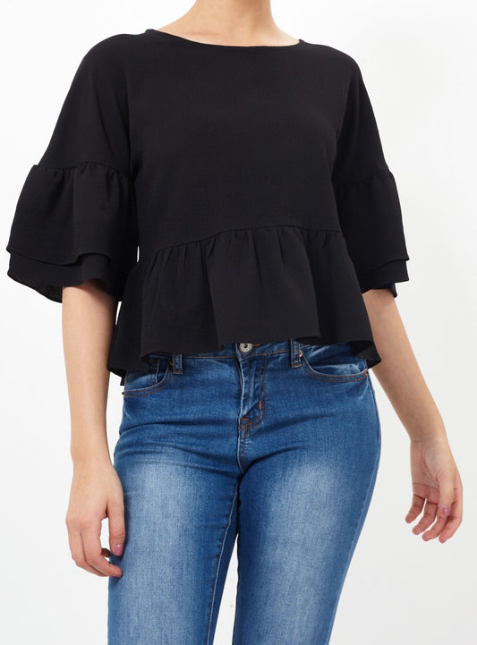 Vals Bell Sleeve Peplum Hem Top