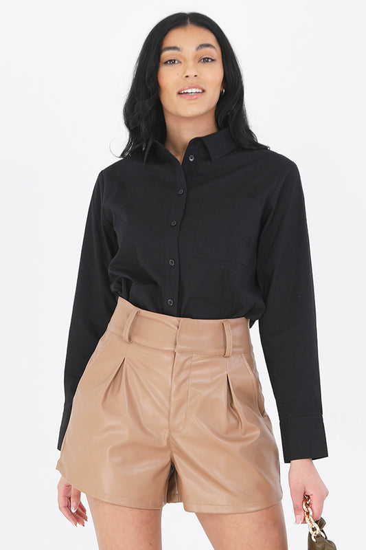 Black Plain Oversized Fit Poplin Shirt