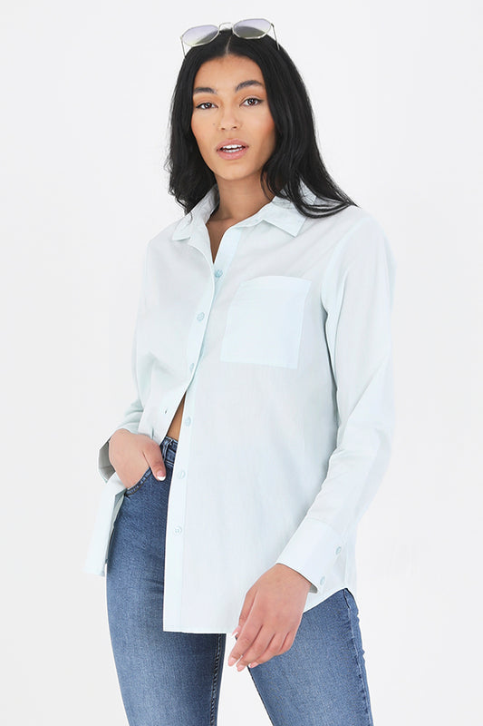 Pale Blue Button Through Oversized Poplin Shirt