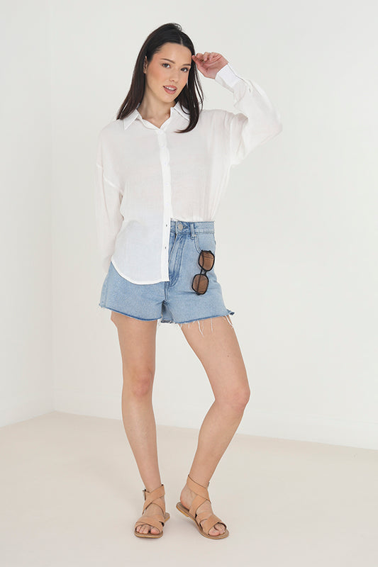 Solid Long Sleeve Tunic Style Shirt
