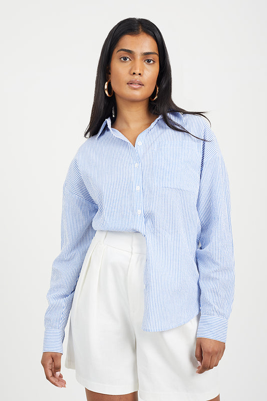 Long Sleeve Seersucker Stripe Shirt