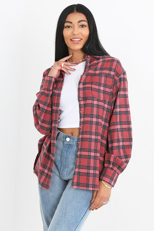 Pink And Charcoal Check Pocket Detail Shirt