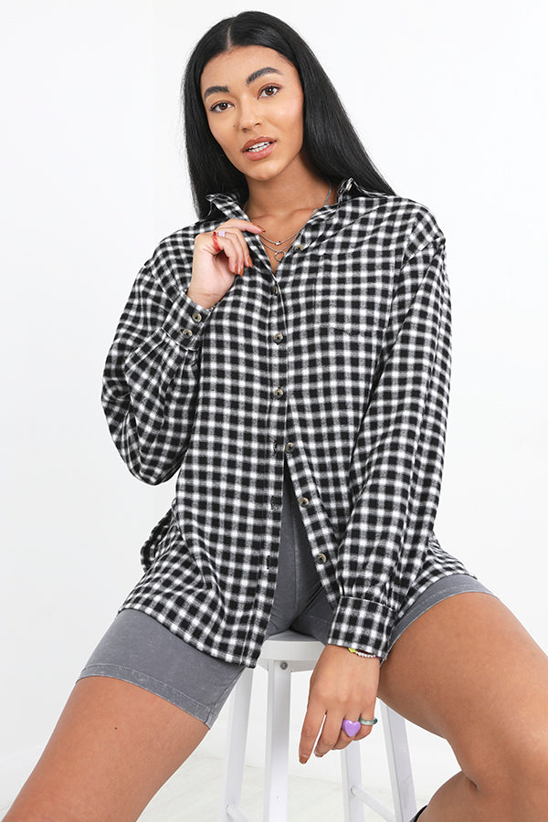 Monochrome Lumberjack Style Checked Flannel Shirt