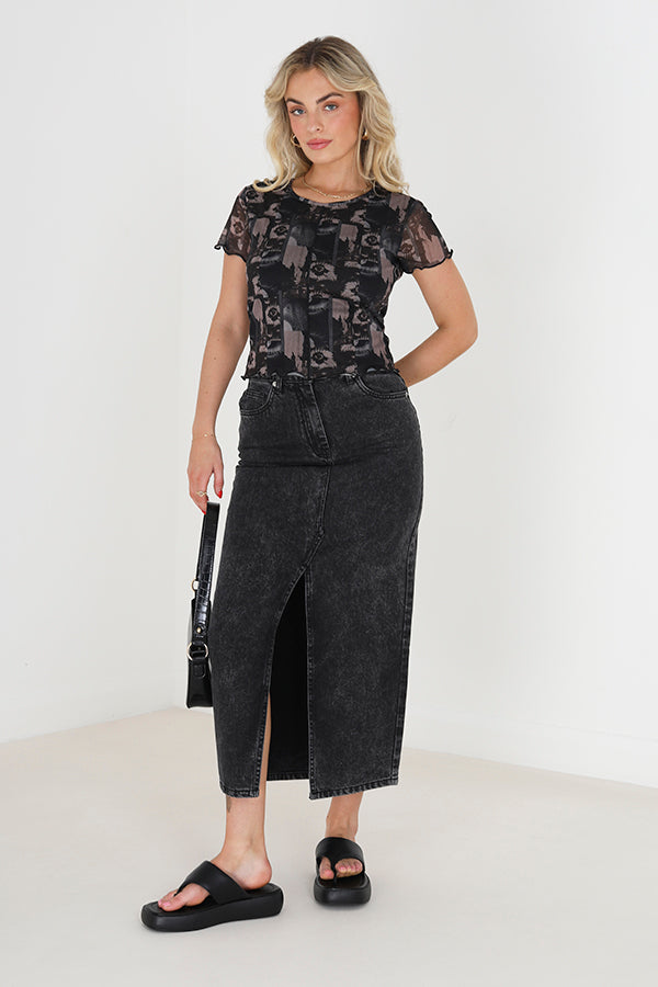 Acid Wash Denim Skirt