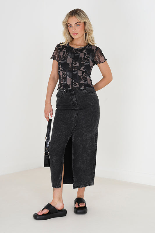 Acid Wash Denim Skirt