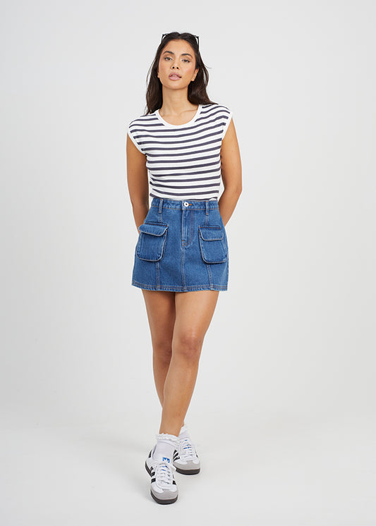 Denim Skirt With Front Pockets