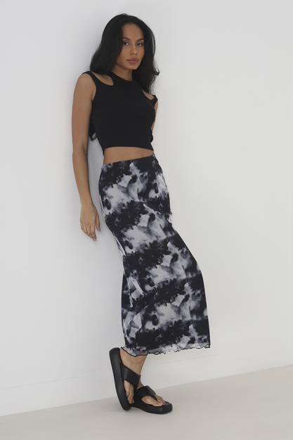 Brave Soul Mesh Printed Maxi Skirt