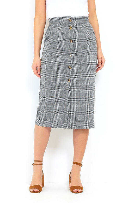 Button Up Check Design Midi Skirt