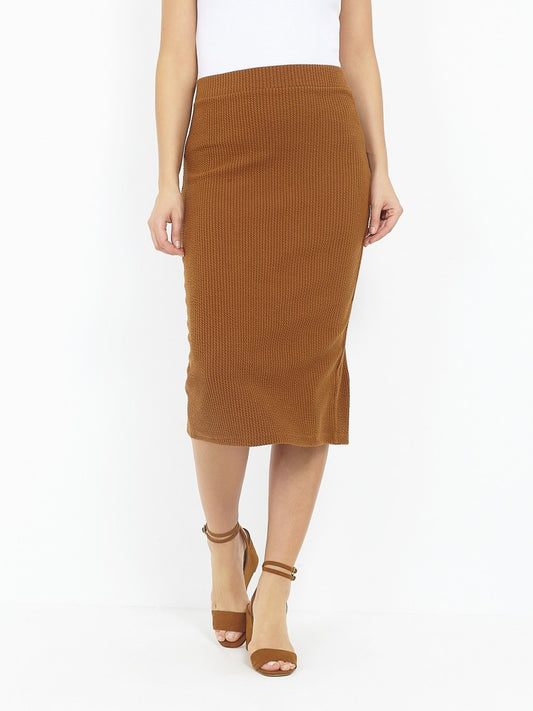 Textured Plain Colour Midi Skirt