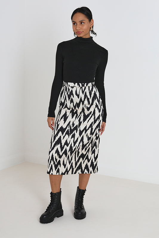 Abstract Zebra Print Woven Midi Skirt