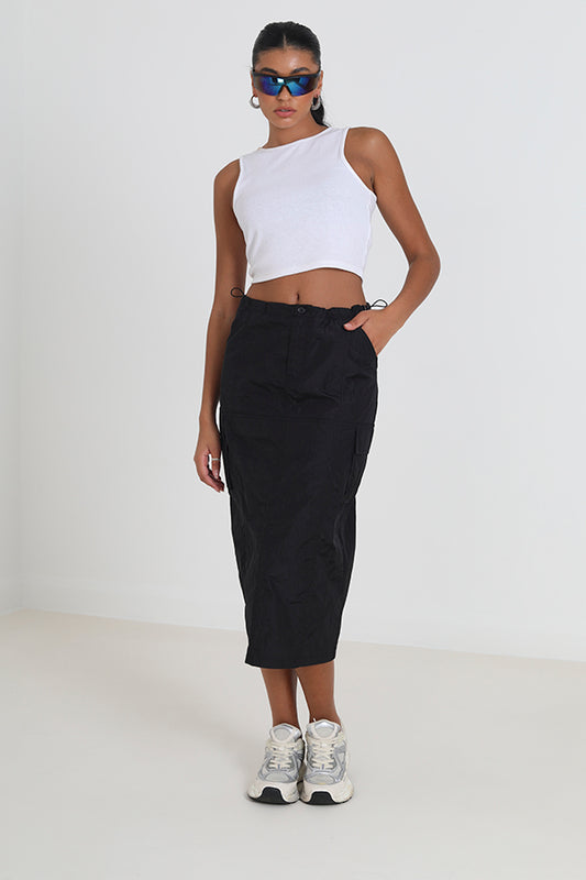 Cargo Style Back Split Detail Midi Skirt
