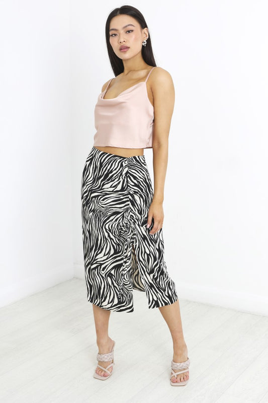 Black And White Zebra Print Long Split Skirt