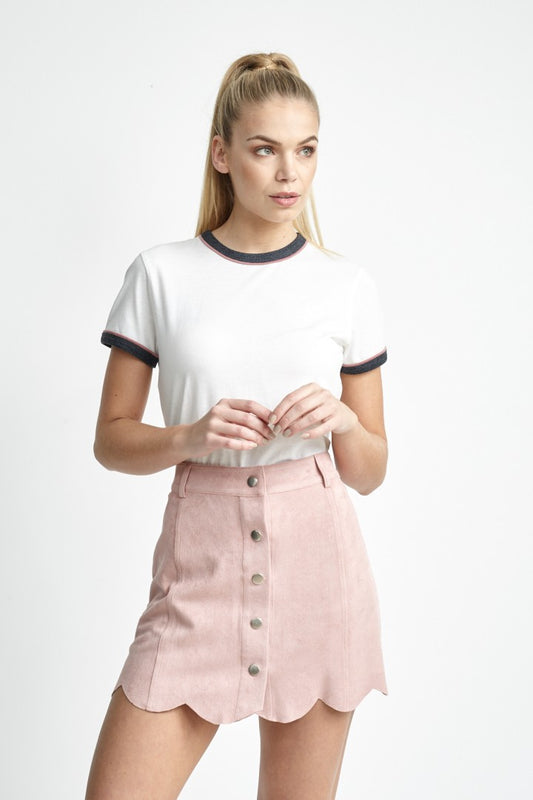 Sherry Suedette Scallop Hem Mini Skirt