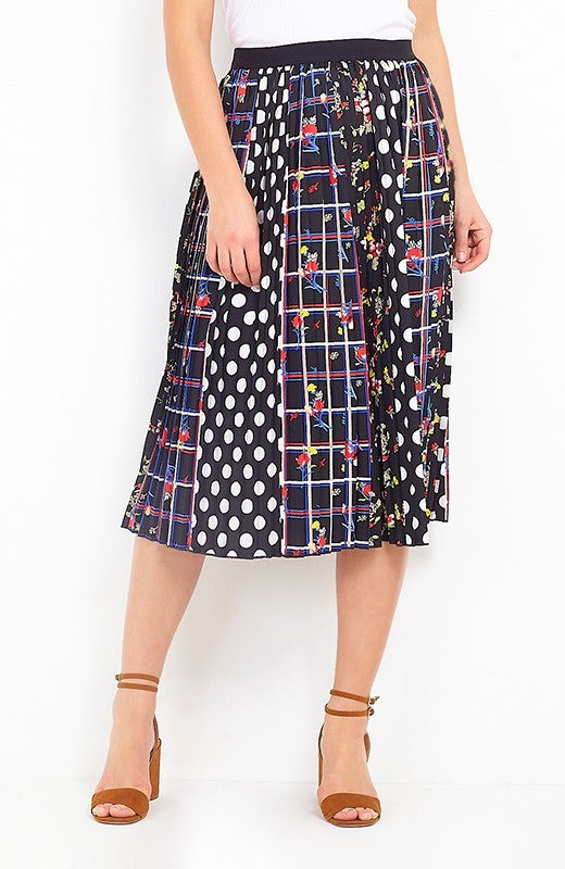 Pleated Print Clash Midi Skirt