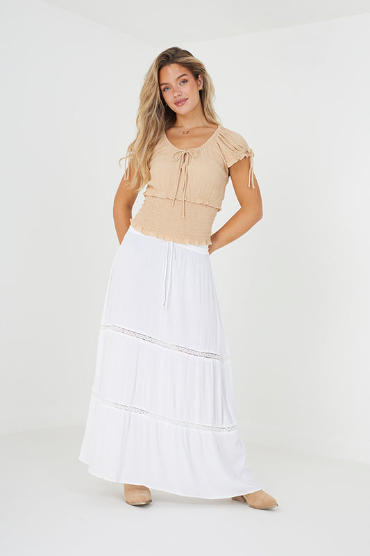Crinkle Lace Tiered Maxi Skirt
