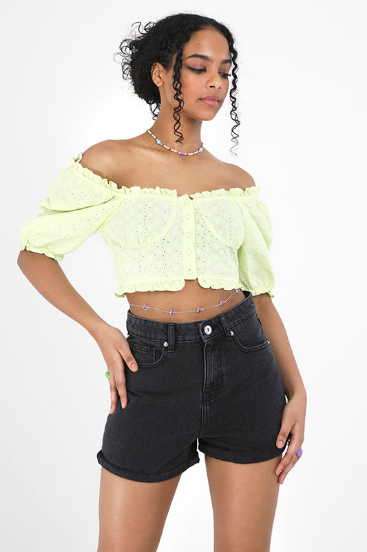 Washed Black High Waisted Turn Up Hem Denim Shorts