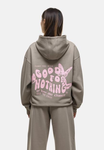 Good For Nothing Stamp Print Oversized Hoodie