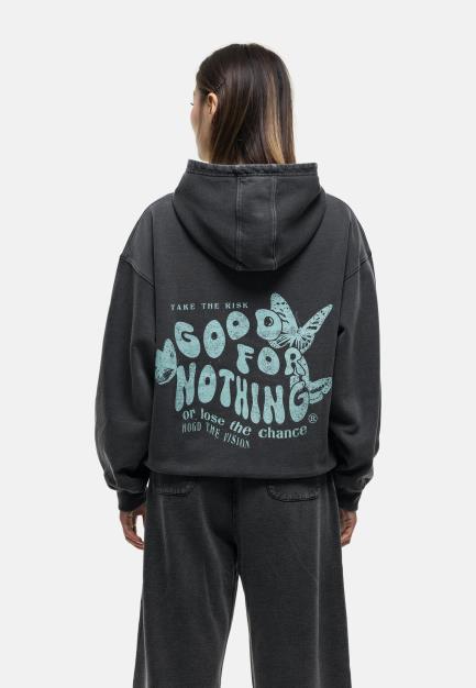 Good For Nothing Stamp Print Oversized Hoodie