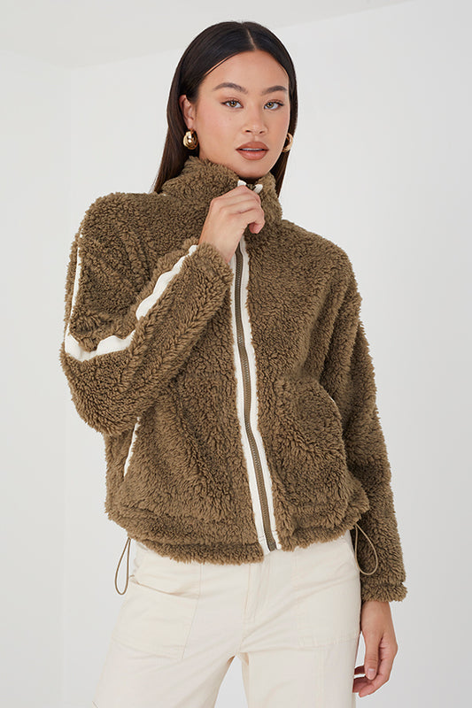 High Neck Zip Through Fleece Sweat-Shirt