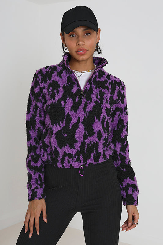 Black/Purple Funnel Neck Anti Pill Borg Sweatshirt