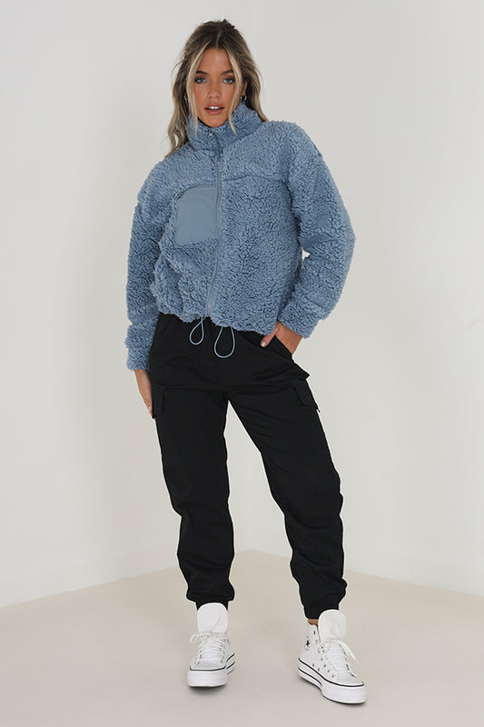 Blue Fleece Funnel Neck Zip Through Sweatshirt