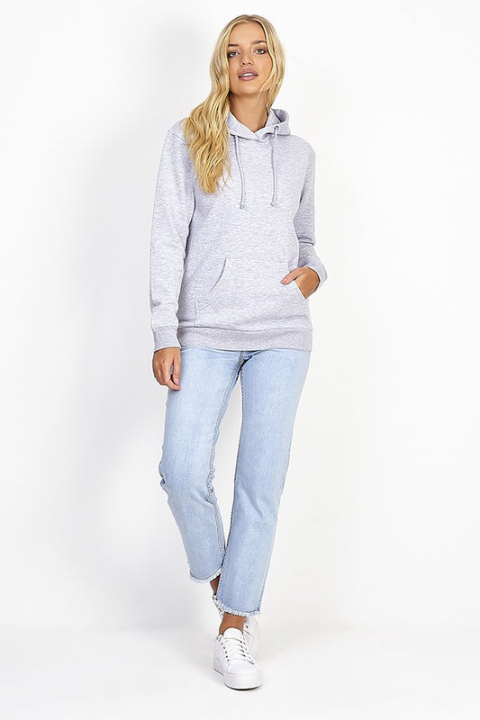 Plain Grey Marl Drawstring Hoodie
