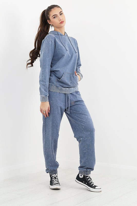 Storm Blue Acid Wash Drawstring Hoodie