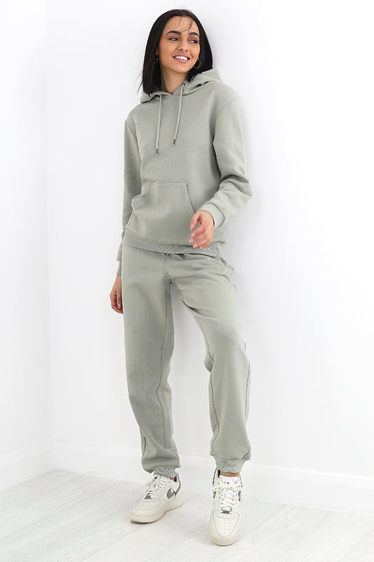 Khaki Plain Drawstring Hooded Sweatshirt