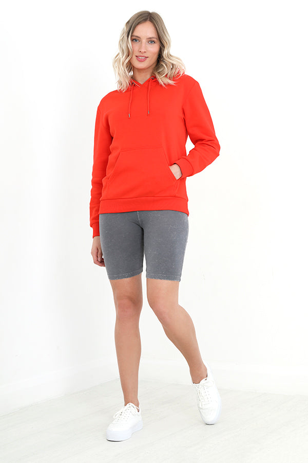 Red Plain Drawstring Hooded Sweatshirt