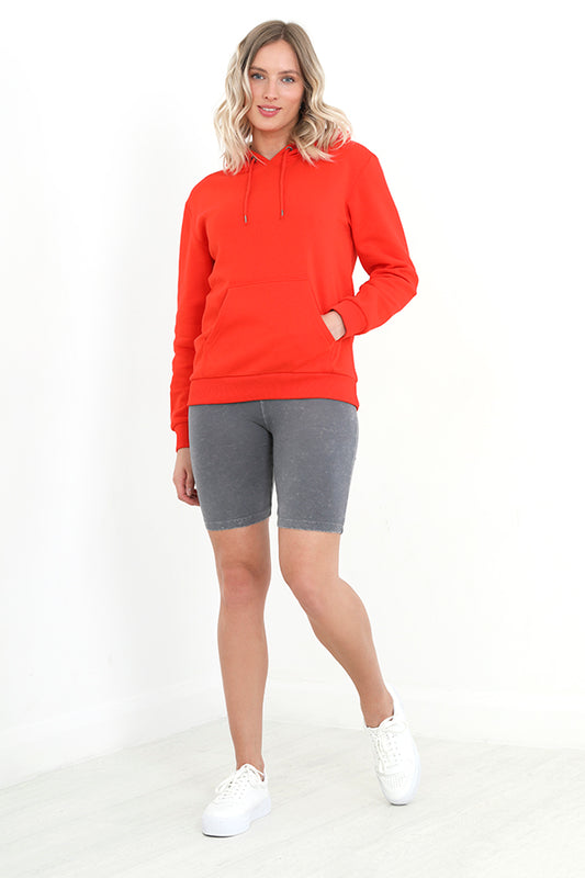 Red Plain Drawstring Hooded Sweatshirt