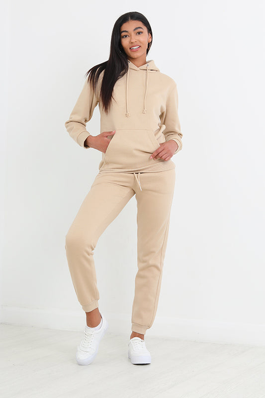 Stone Plain Drawstring Hooded Sweatshirt