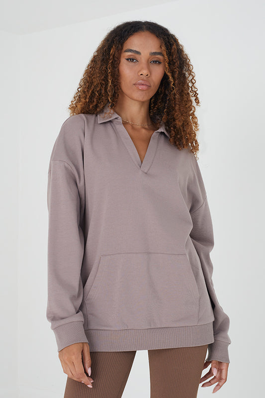 Collared V Neck Sweat-Shirt