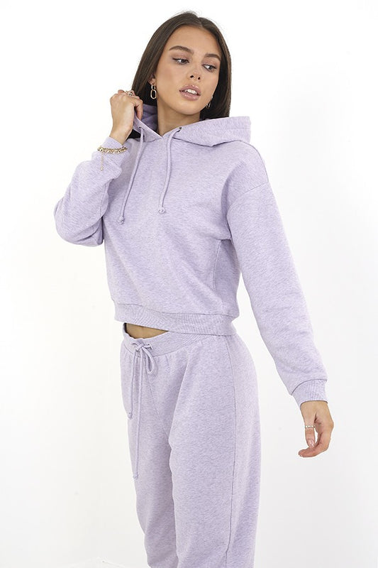 Lilac Cropped Drawstring Detail Hoodie
