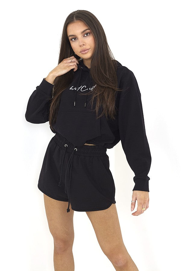 West Coast' Embroidered Detail Cropped Hoodie