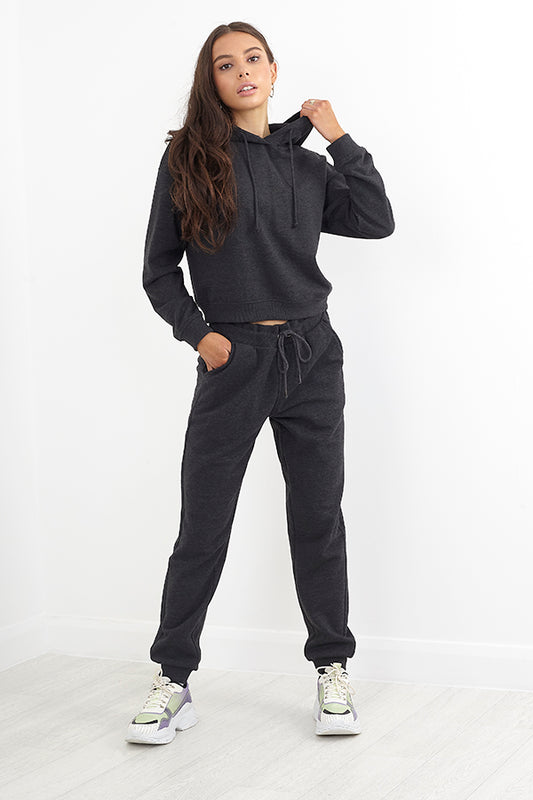 Charcoal Marl Drawstring Cropped Hoodie