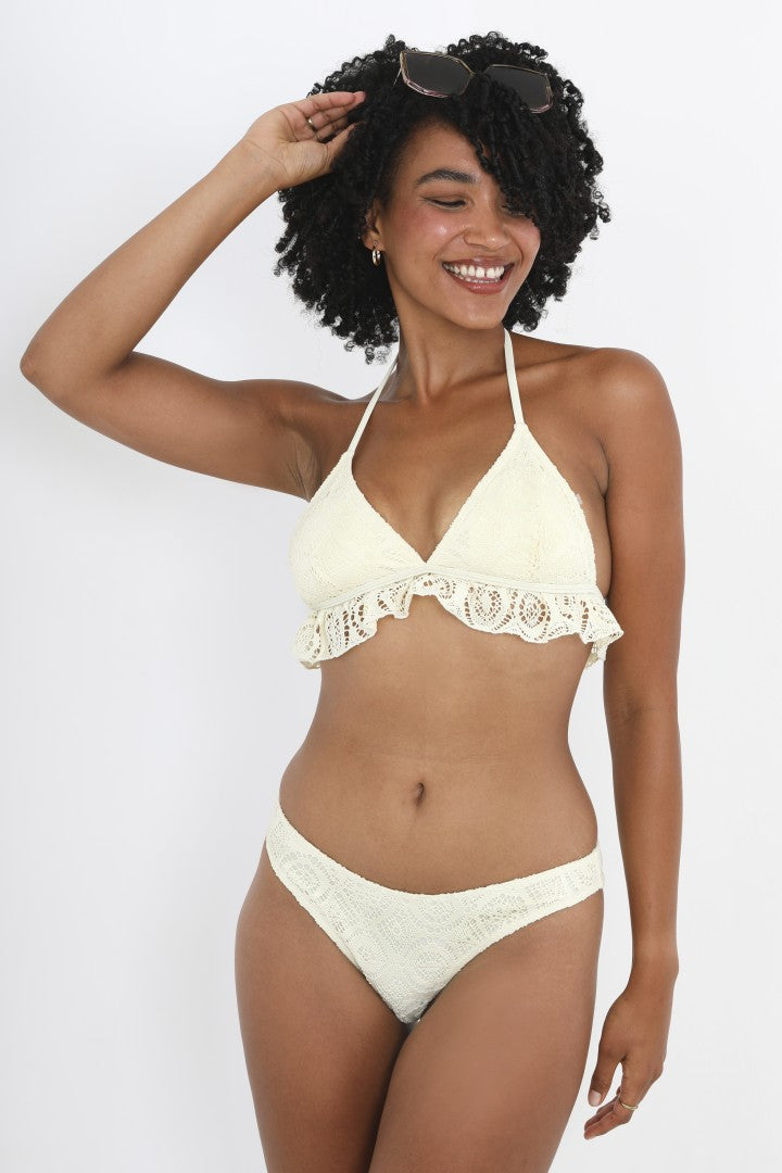 High Waisted Yellow Crochet Overlay Bikini Bottoms