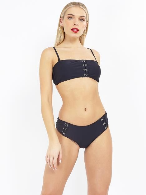 Hook & Eye Detail High Rise Black Bikini Bottoms