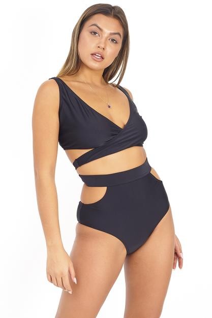 High Waisted Cut Out Tie Back Bikini Bottoms