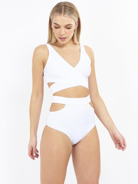 White Plunge Neck Bandage Bikini Top