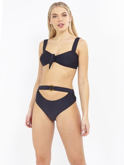 Tie Front Detail Black Padded Bikini Top
