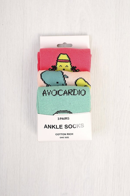 Novelty Avocado Design Three Pack Socks