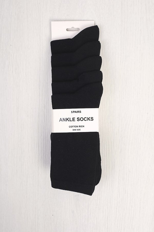 Five Pack Plain Black Socks