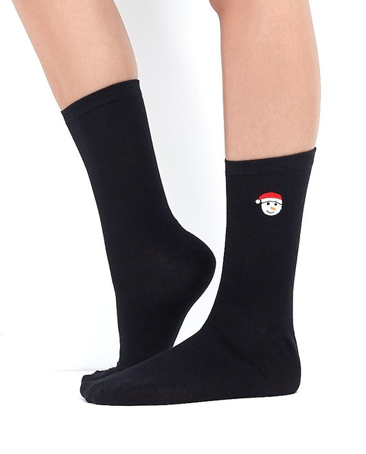 Christmas Embroidery Five Pack Black Ankle Socks