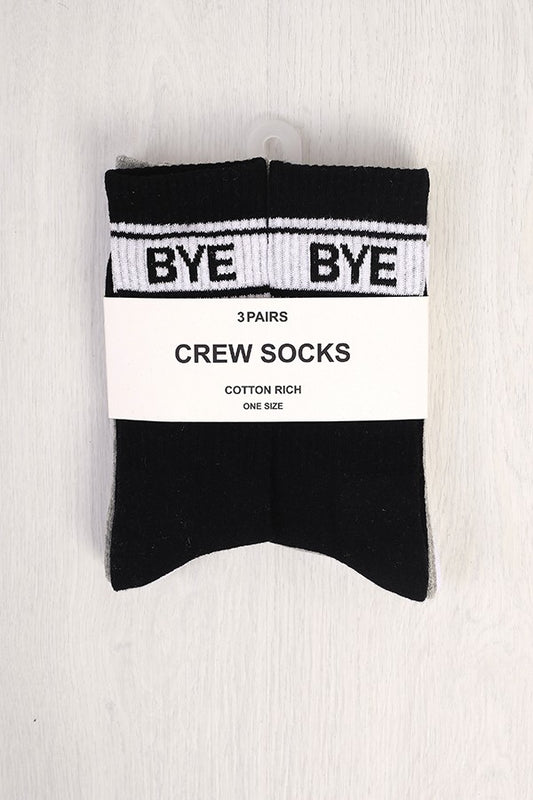Bye Slogan Detail Thick Rib Three Pack Socks