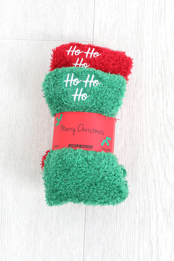 Xmas 2 Pk Fluffy Socks